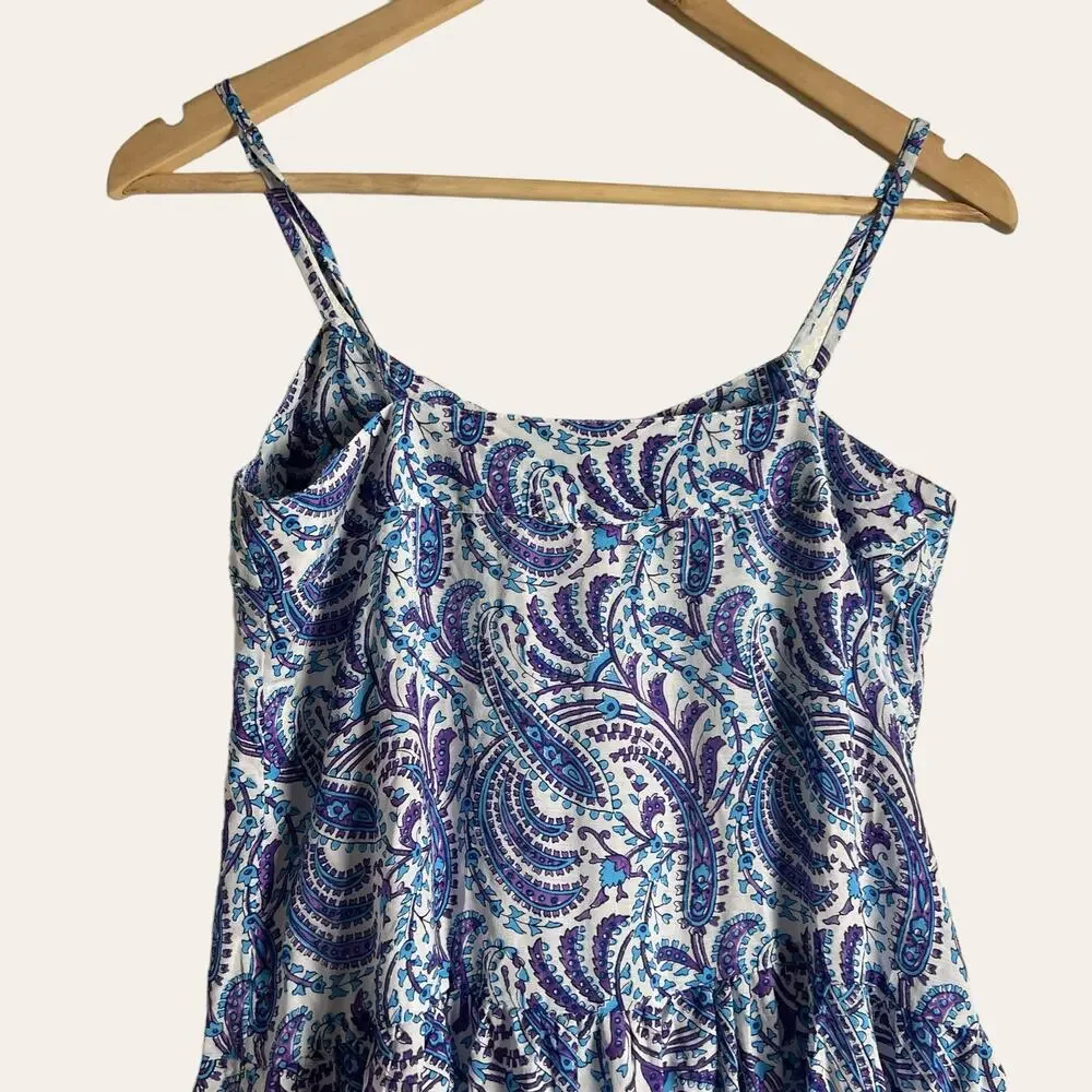 J.Crew Tiered Cotton Voile Purple Paisley Print Maxi Dress Size XS